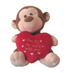 Cute 15 Inch Brown Smiley Monkey with Beautiful Red Heart